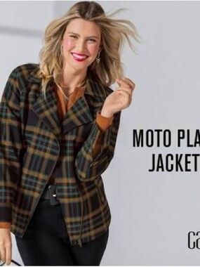 NWOT CAbi Moto Plaid Jacket